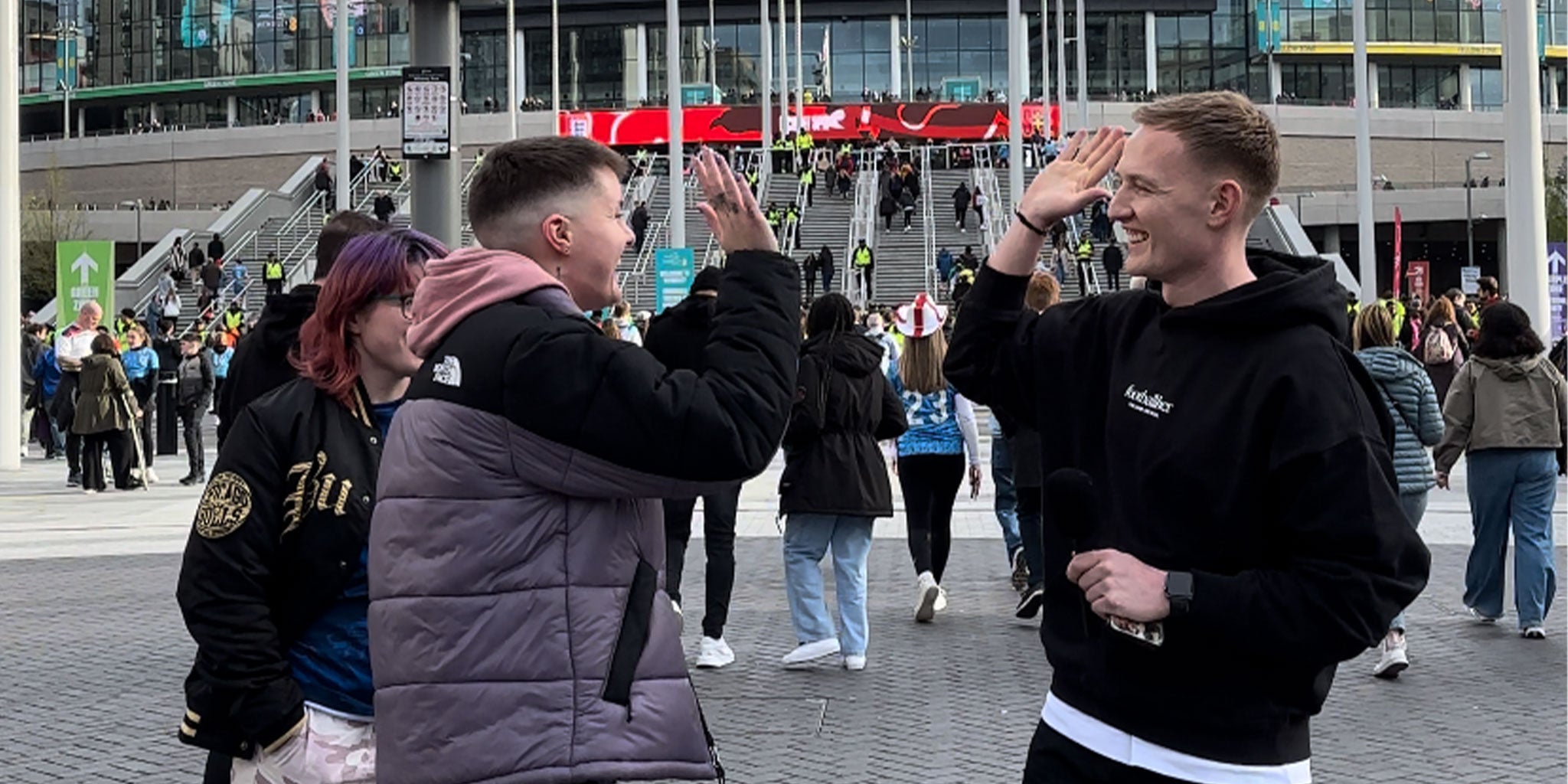 Founder Connor meeting some of the amazing Footballher community outside Wembley.